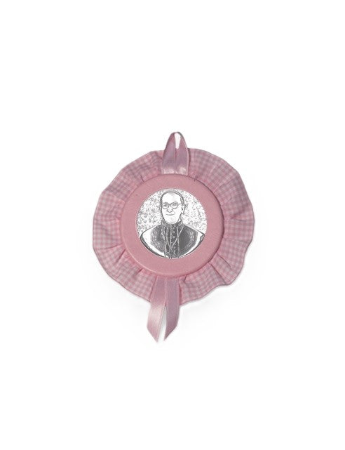 Sopraculla Rosa Tondo con Merletto e Placca in Argento Bilaminato con Papa Francesco