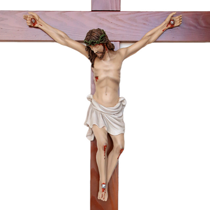Crocifisso Croce in Legno 140 x 75 con Cristo 70 cm da Appendere in Resina