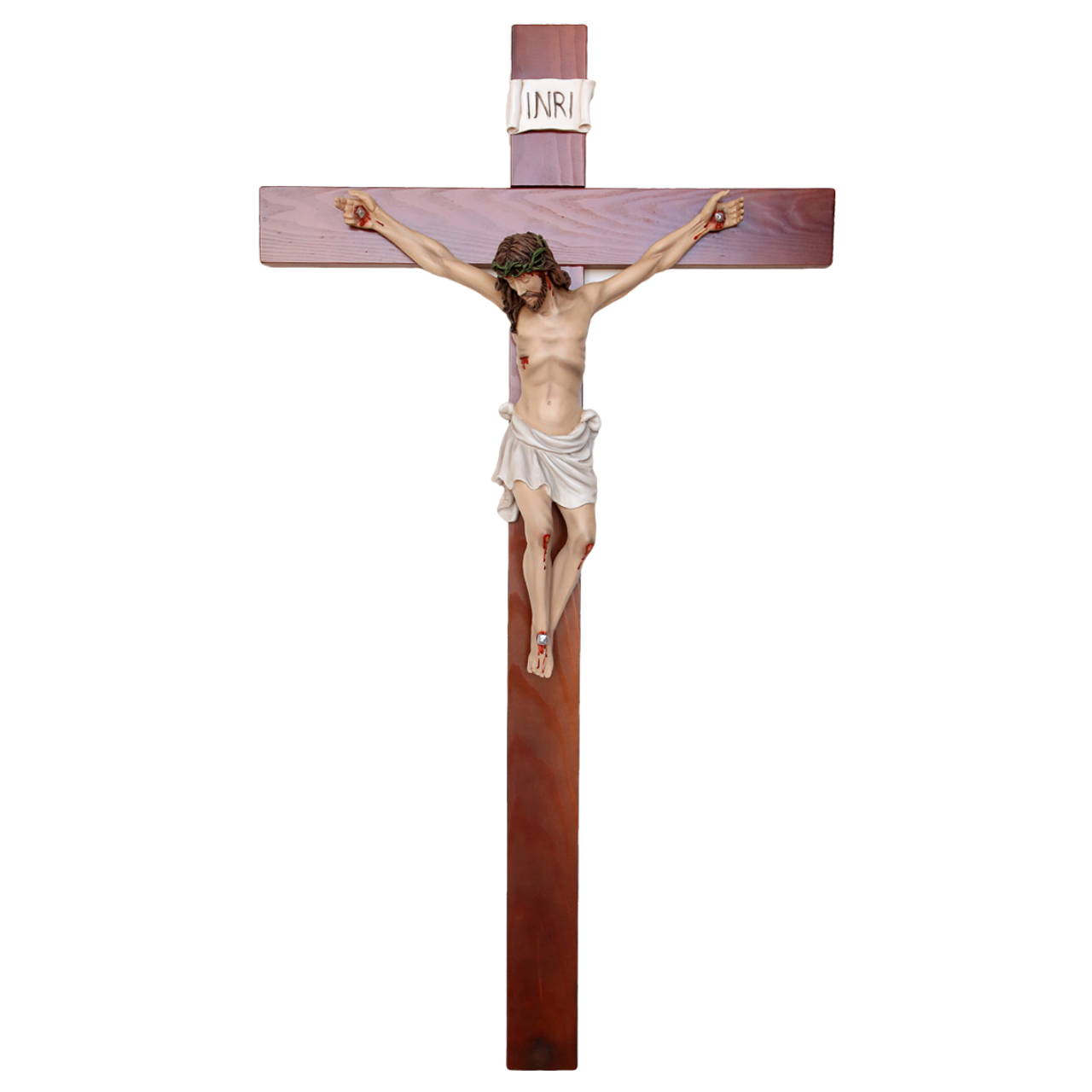 Crocifisso Croce in Legno 140 x 75 con Cristo 70 cm da Appendere in Resina