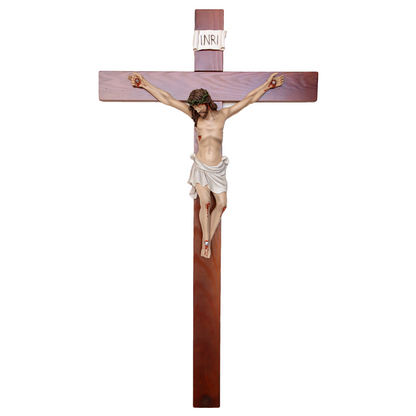 Crocifisso Croce in Legno 140 x 75 con Cristo 70 cm da Appendere in Resina