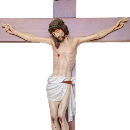 Crocifisso Croce in Legno 140 x 75 con Cristo 70 cm da Appendere in Resina
