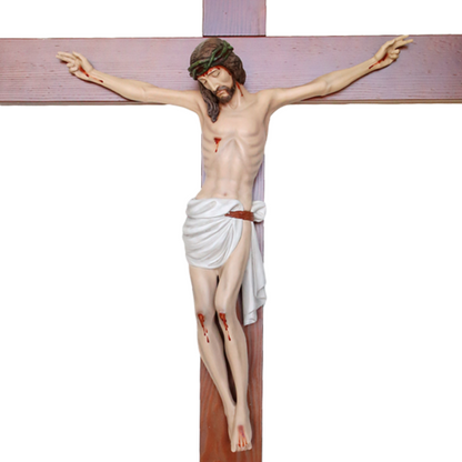 Crocifisso Croce in Legno 140 x 75 con Cristo 70 cm da Appendere in Resina