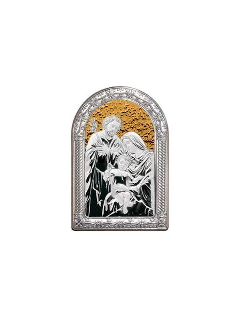 Quadretto Sacra Famiglia con Placca in Bilaminato d'Argento 10 x 16 cm