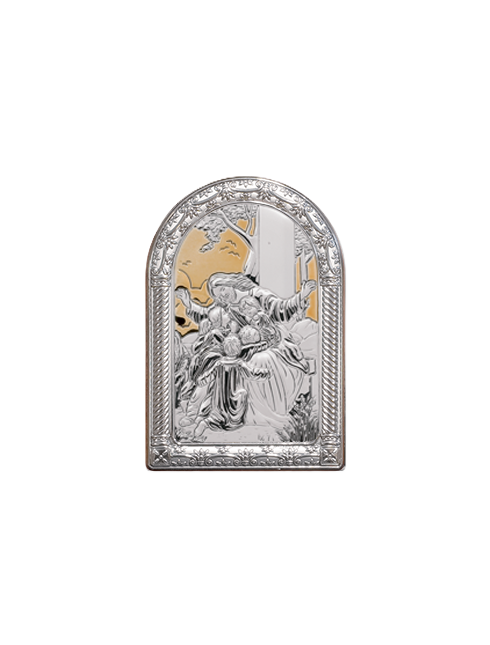 Quadretto Gesù con i Pargoli con Placca in Bilaminato d'Argento 10 x 16 cm