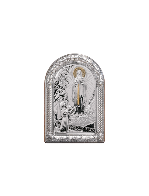 Quadretto Madonna Lourdes con Placca in Bilaminato d'Argento 10 x 16 cm