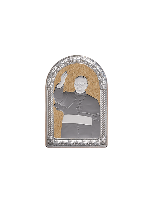Quadretto Papa Francesco con Placca in Bilaminato d'Argento 10 x 16 cm