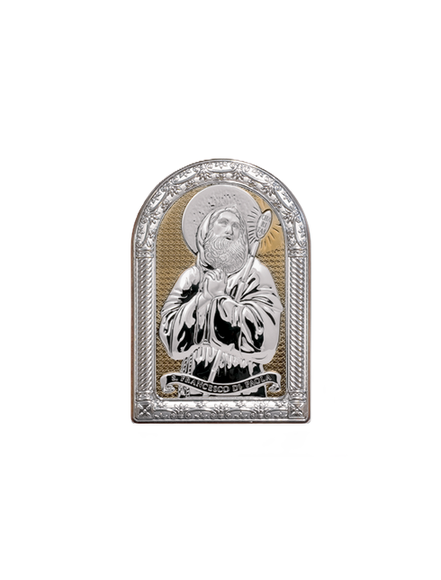Quadretto San Francesco di Paola con Placca in Bilaminato d'Argento 10 x 16 cm