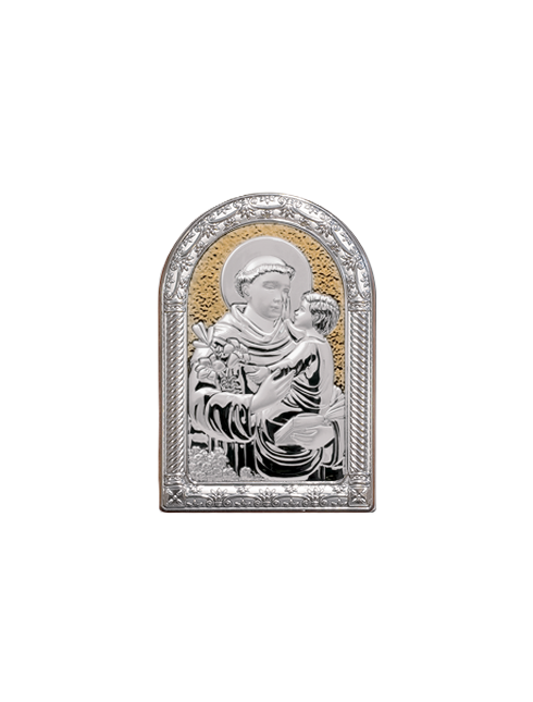 Quadretto Sant'Antonio da Padova con Placca in Bilaminato d'Argento 10 x 16 cm
