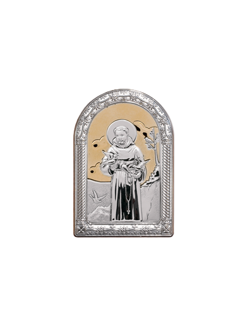Quadretto San Francesco d'Assisi con Placca in Bilaminato d'Argento 10 x 16 cm
