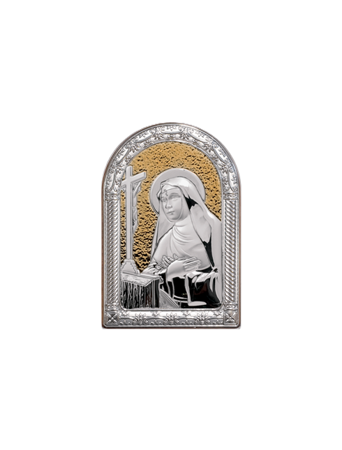 Quadretto Santa Rita da Cascia con Placca in Bilaminato d'Argento 10 x 16 cm