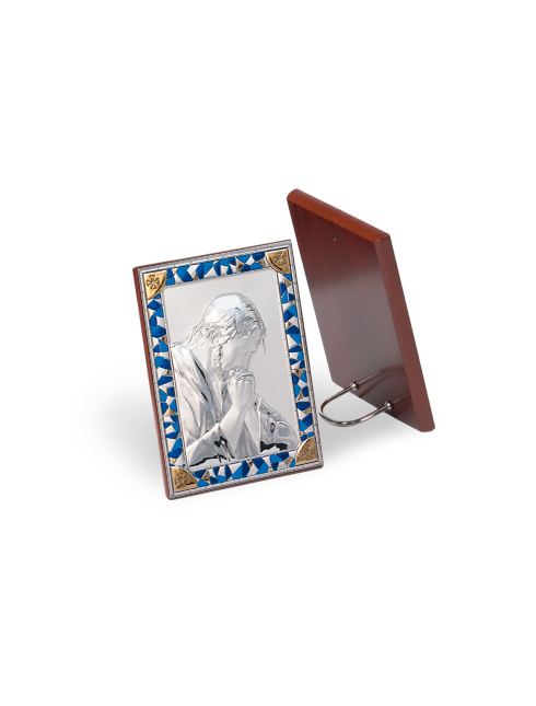 Quadretto Gesù che Prega con Retro in Legno e Placca in Argento Bilaminato 8 x 11 cm