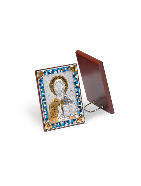 Quadretto Gesù Maestro con Retro in Legno e Placca in Argento Bilaminato 8 x 11 cm