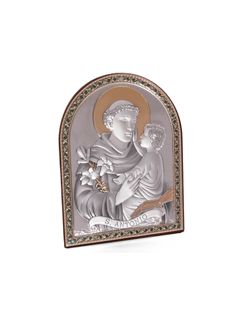 Quadro in Legno Sant'Antonio da Padova con Placca in Argento Bilaminato