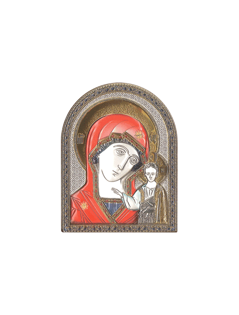 Quadro in Legno Madonna con Bambino con Placca in Argento Bilaminato