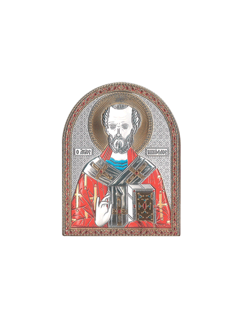 Quadro in Legno San Nicola di Bari con Placca in Argento Bilaminato