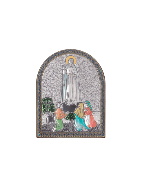 Quadro in Legno Madonna di Fatima con Placca in Argento Bilaminato
