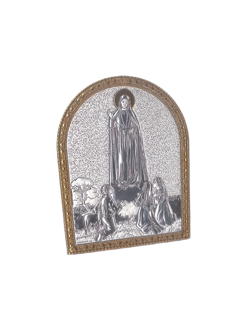 Quadro in Legno Madonna di Fatima con Placca in Argento Bilaminato
