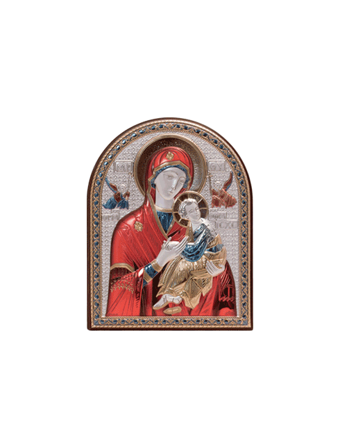 Quadro in Legno Madonna con Bambino con Placca in Argento Bilaminato