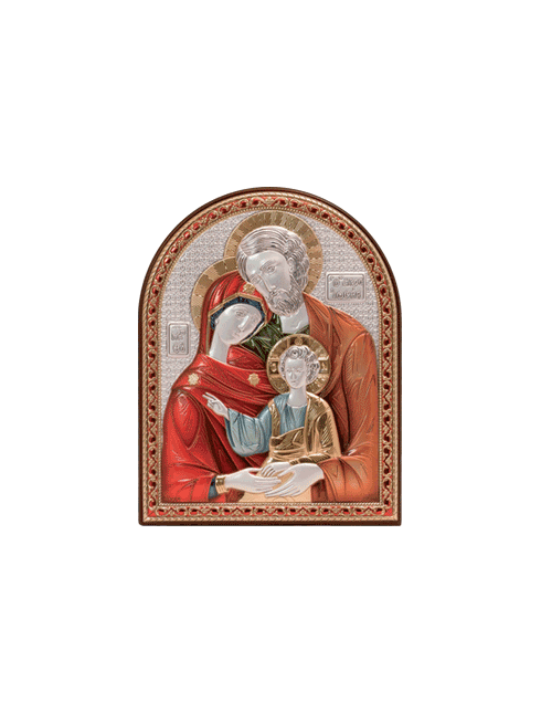 Quadro in Legno Sacra Famiglia con Placca in Argento Bilaminato