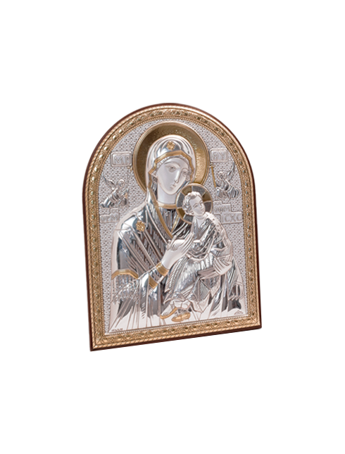 Quadro in Legno Madonna con Bambino con Placca in Argento Bilaminato