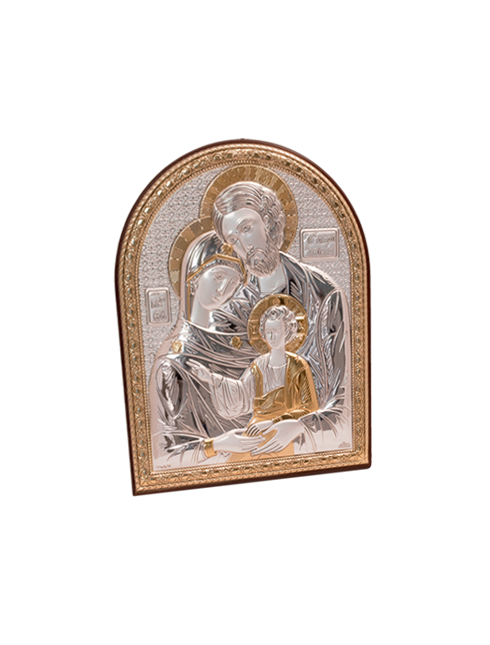 Quadro in Legno Sacra Famiglia con Placca in Argento Bilaminato