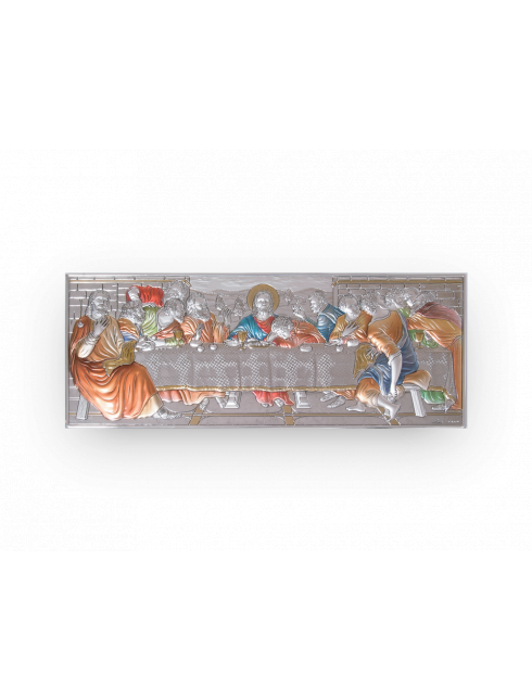 Quadro Ultima Cena da Parete e da Appoggio in Argento Bilaminato con Dettagli Colorati