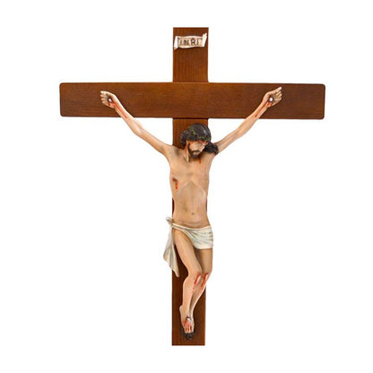 Crocifisso Croce in Legno 80 x 43 con Cristo 40 cm da Appendere in Resina Piena