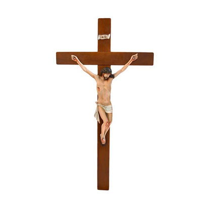 Crocifisso Croce in Legno 80 x 43 con Cristo 40 cm da Appendere in Resina Piena