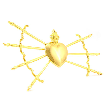 Cuore Madonna Addolorata Sette Spade in Ottone 16 cm Finitura Dorata