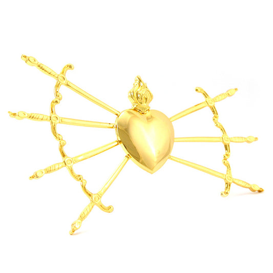 Cuore Madonna Addolorata Sette Spade in Ottone 16 cm Finitura Dorata