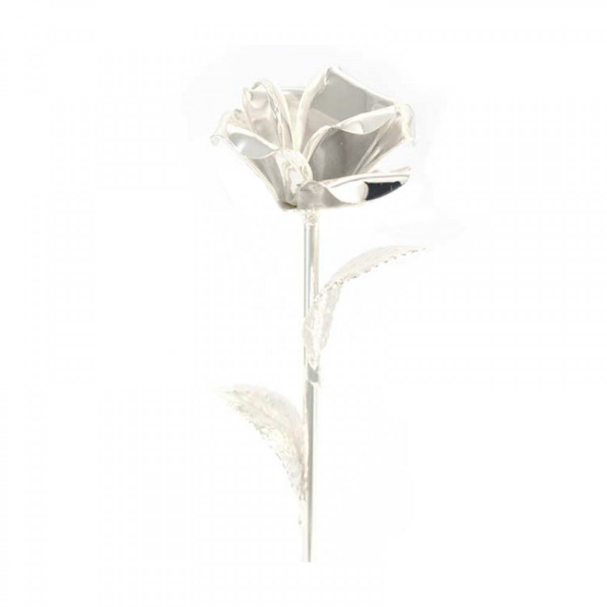 Rosa con Stelo in Ottone 30 cm Finitura Argentata