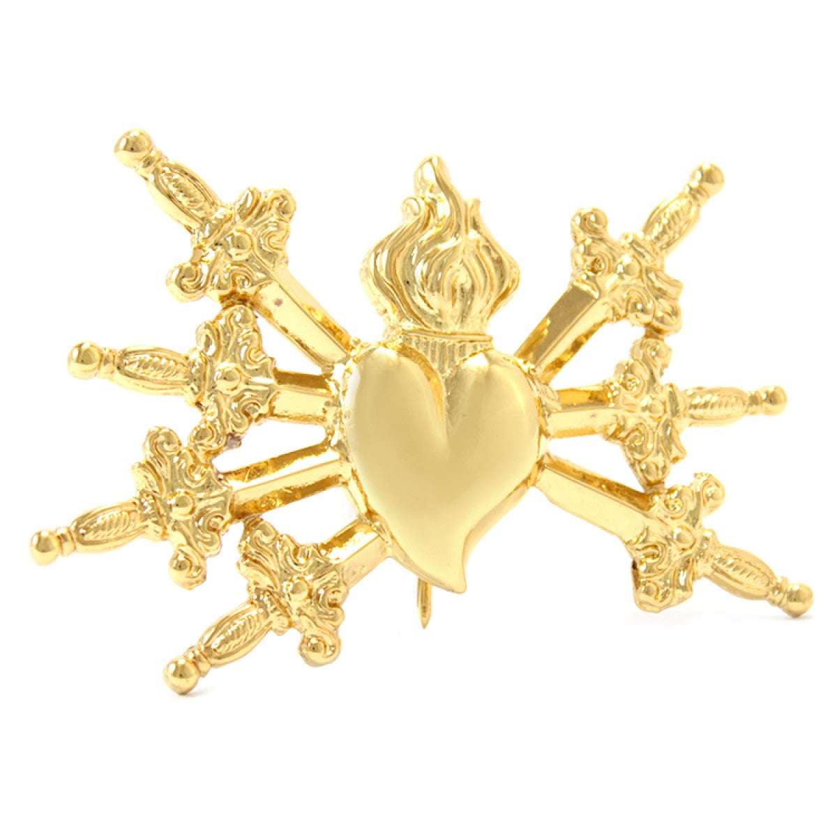 Cuore Madonna Addolorata Sette Spade in Ottone 10 cm Finitura Dorata