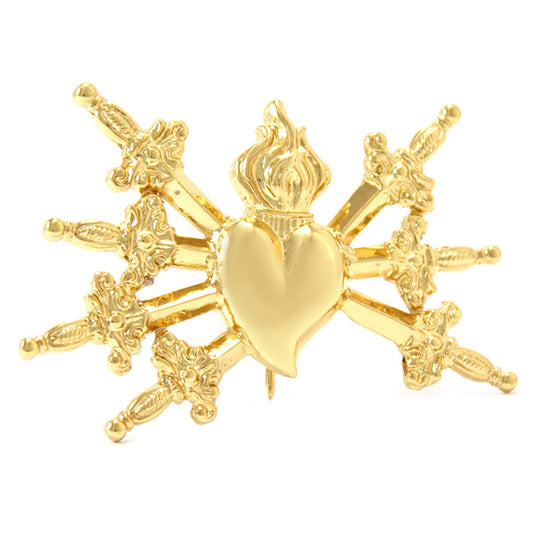 Cuore Madonna Addolorata Sette Spade in Ottone 10 cm Finitura Dorata