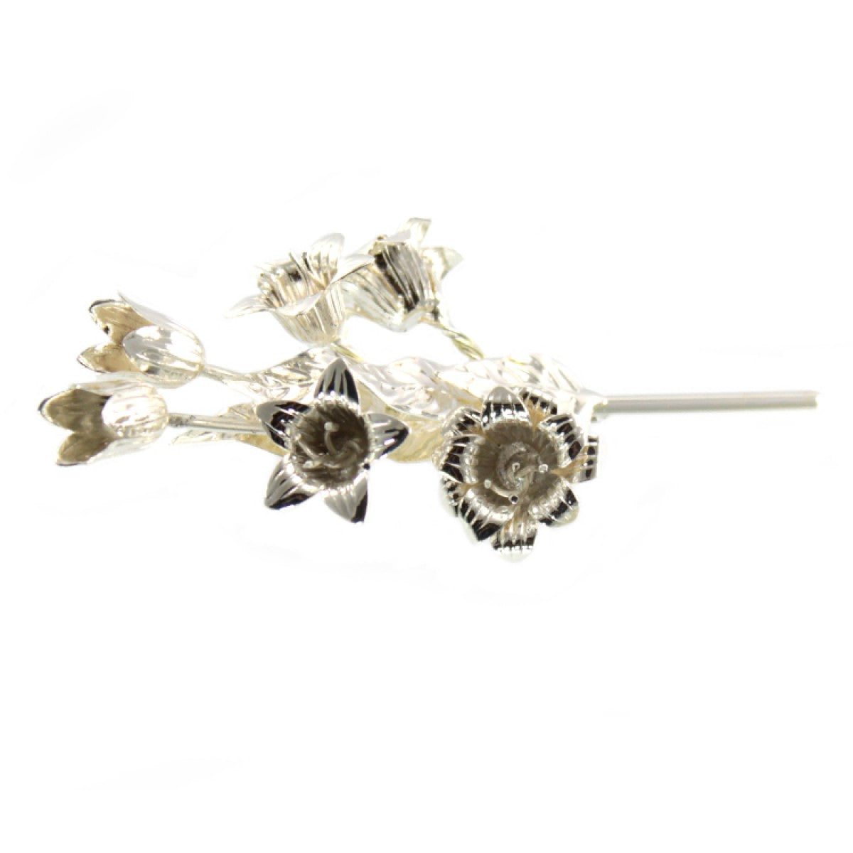 Giglio in Ottone con Foglie e Fiori 10 cm Finitura Argentata