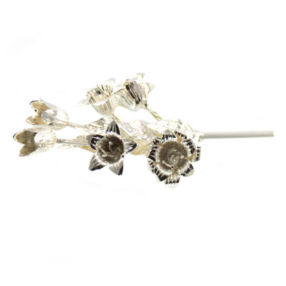 Giglio in Ottone con Foglie e Fiori 10 cm Finitura Argentata