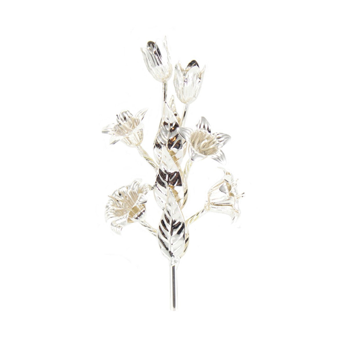 Giglio in Ottone con Foglie e Fiori 10 cm Finitura Argentata