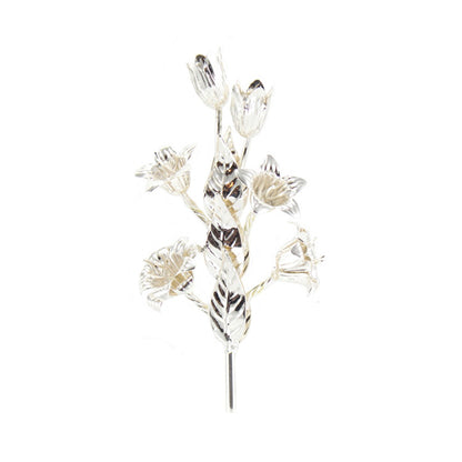 Giglio in Ottone con Foglie e Fiori 10 cm Finitura Argentata