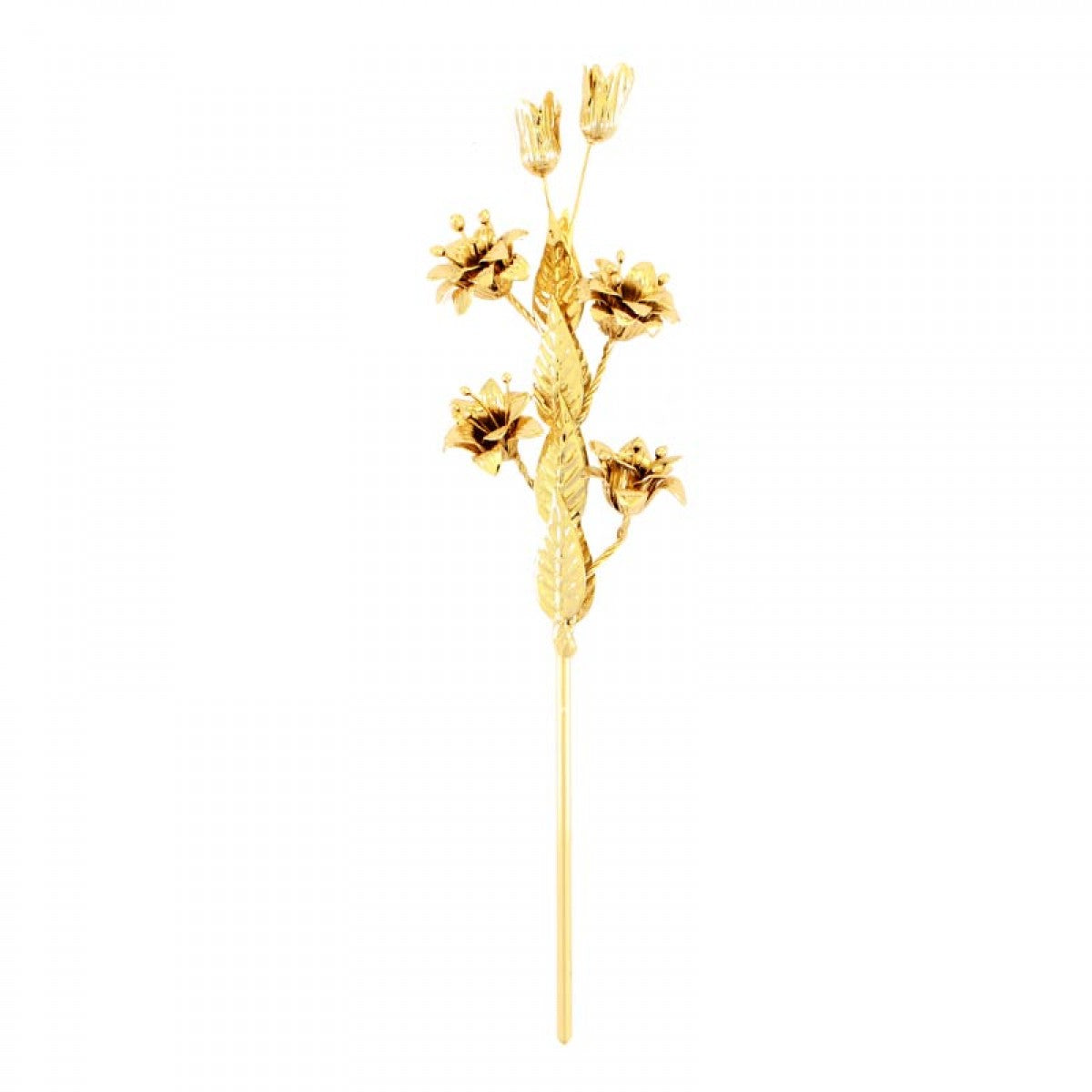 Giglio in Ottone con Foglie e Fiori 20 cm Finitura Dorata