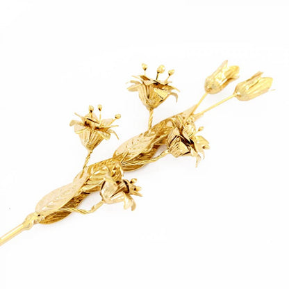 Giglio in Ottone con Foglie e Fiori 20 cm Finitura Dorata