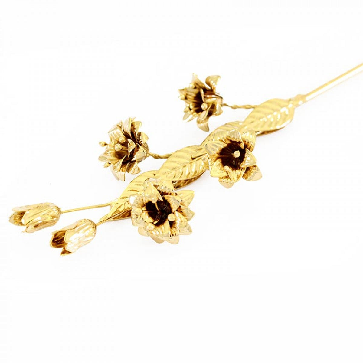 Giglio in Ottone con Foglie e Fiori 20 cm Finitura Dorata