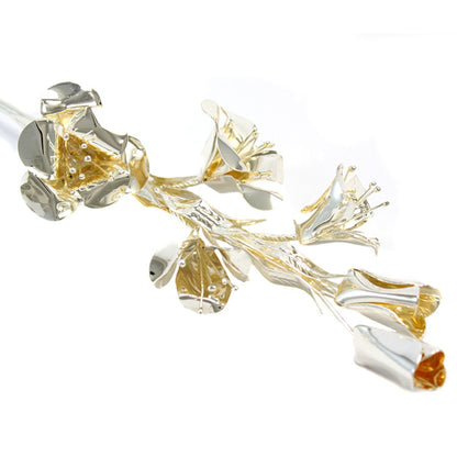 Giglio in Ottone con Foglie e Fiori 30 cm Finitura Argentata