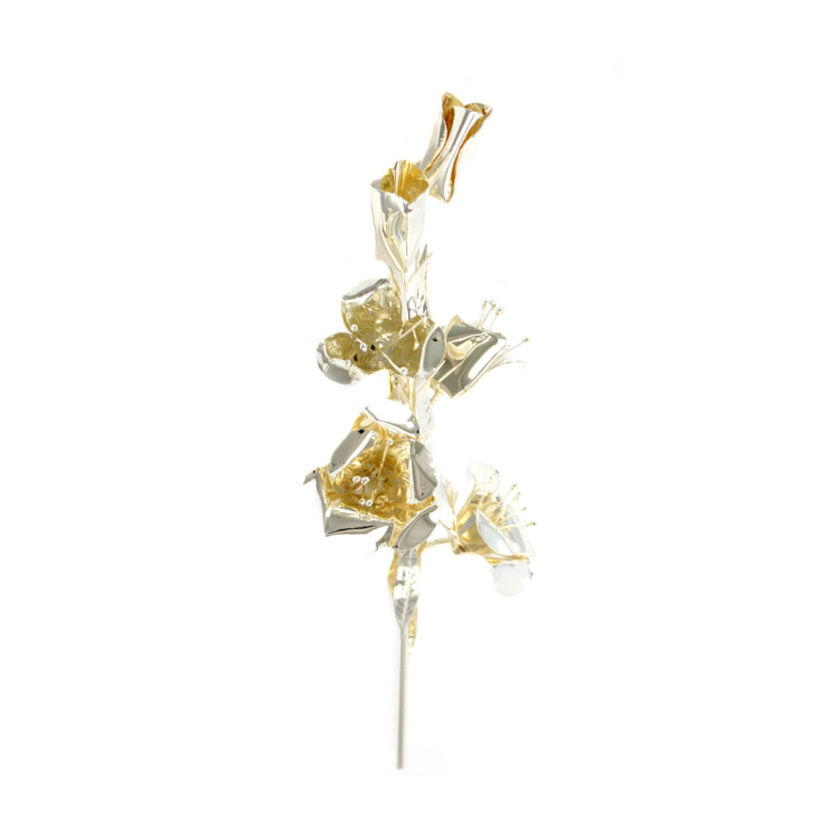 Giglio in Ottone con Foglie e Fiori 30 cm Finitura Argentata