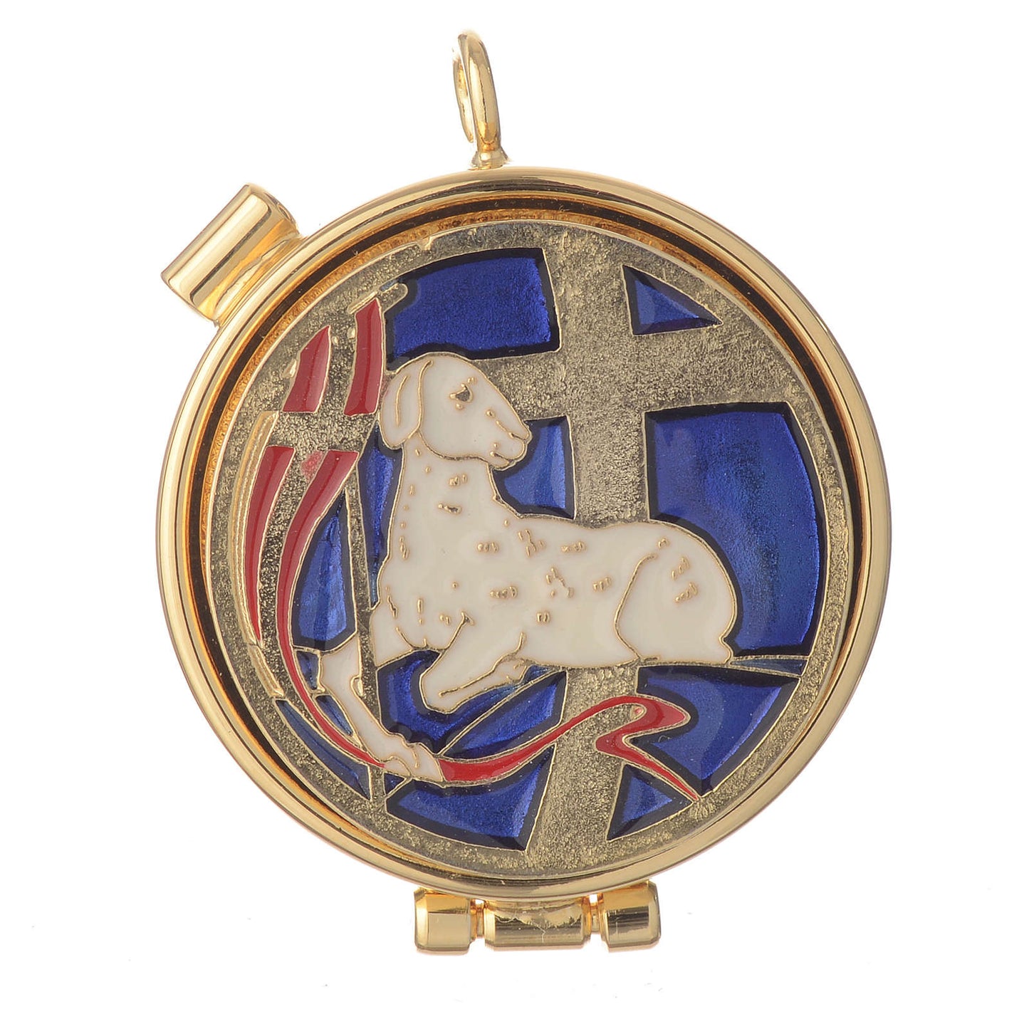Teca Eucaristica Portaostie Mignon Smaltata Diametro 4 Centimetri Agnello