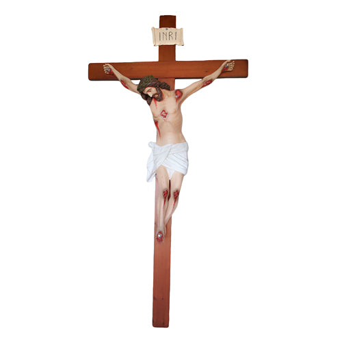 Crocifisso Croce in Legno 360 x 180 con Cristo 180 cm da Appendere in Vetroresina