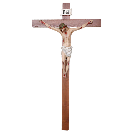 Crocifisso Croce in Legno 180 x 105 con Cristo 80 cm da Appendere in Resina