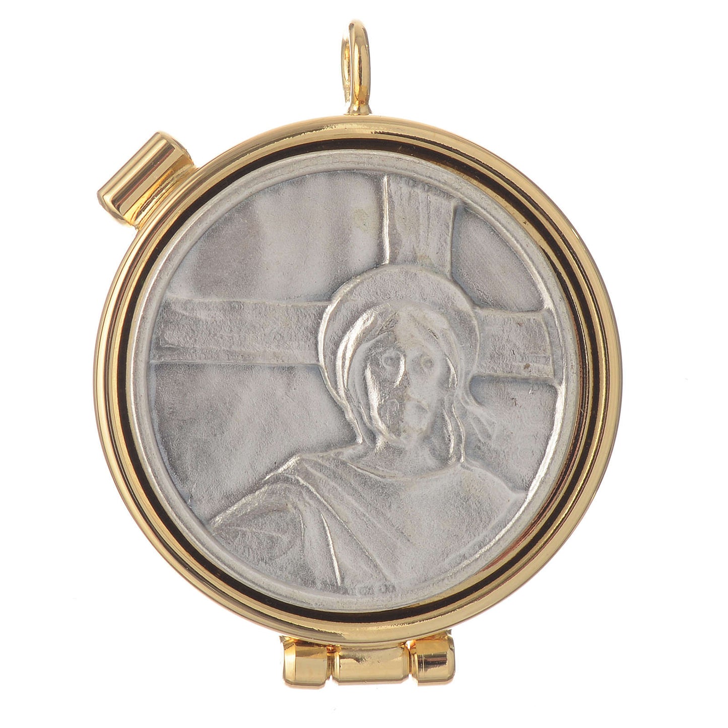 Teca Eucaristica Portaostie Mignon in Peltro Diametro 4 Centimetri Ecce Homo