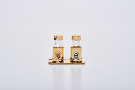 Servizio Bottiglie Acqua e Vino con Corazza Oro e Vassoio