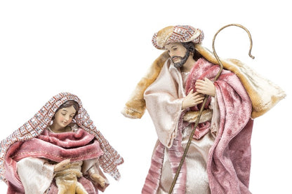 Set Statue Natività Presepe Completo 8 Pezzi in Resina Vestita in Stoffa 16 cm