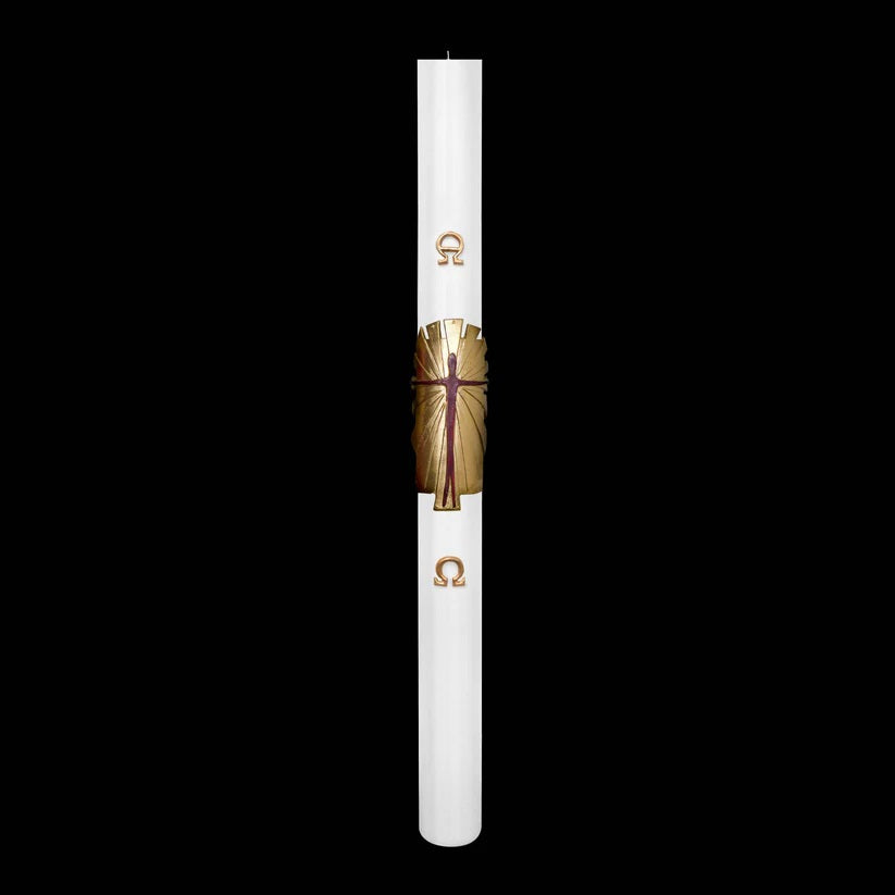 Cero Pasquale Bianco 80x1200 mm Decoro Bassorilievo Risorto Stilizzato con Anno Applicato e con Rinforzo