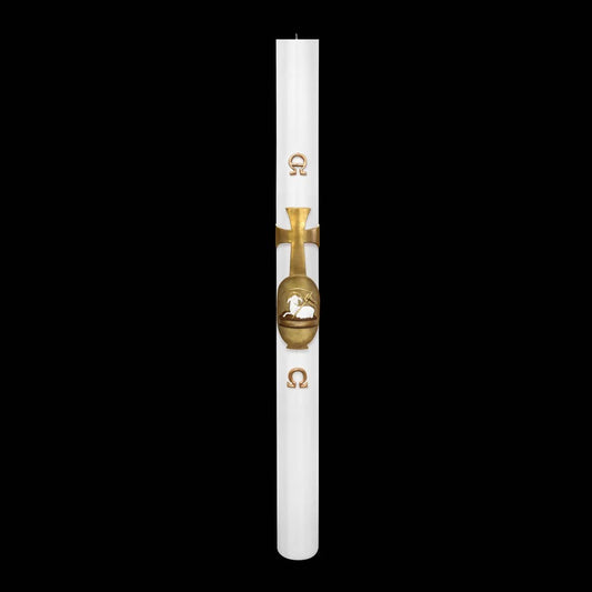 Cero Pasquale Bianco 80x1200 mm Decoro Bassorilievo Agnello con Anno Applicato e con Rinforzo